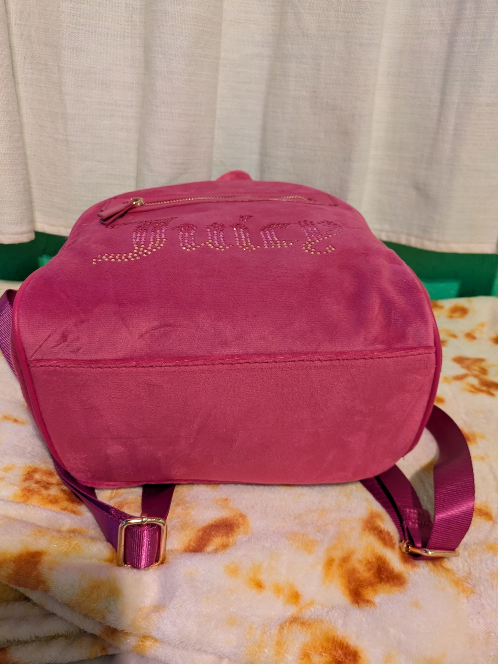 Juicy Couture Raspberry Tart Velvet Rhinestone Logo Small Backpack - Picture 11 of 14